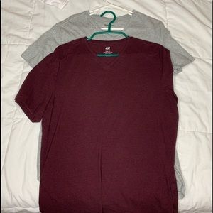 Gray and maroon v neck tee shirts
